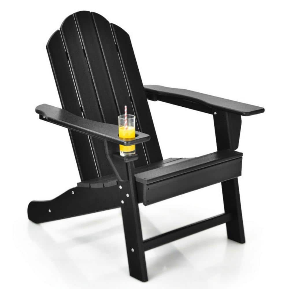 Black Outdoor Adirondack Chair with Built-in Cup Holder for Backyard and Porch price history on PriceWatchPro