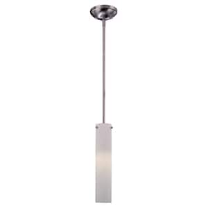 Lavery 1-Light Brushed Nickel Tube Mini Pendant Light with Etched Opal Glass Shade