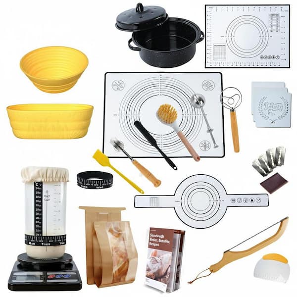 Sourdough Bread Baking Kit w/ Pot, 2 Silic1 Proofing Baskets, Bread Making Tools, Digital Scale, Recipe Book, Yellow