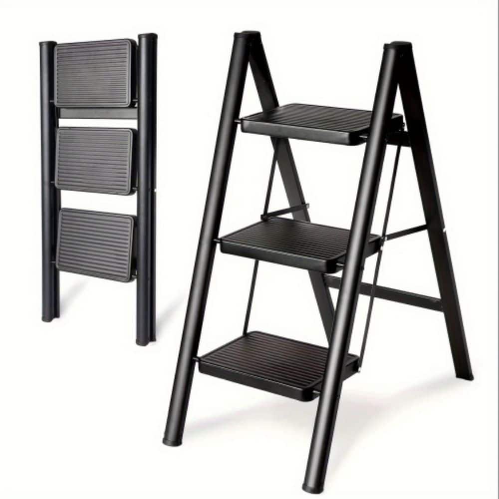 3 Step Ladder Aluminum Light Folding Step Bench Wide Non slip Pedal 300 lb 