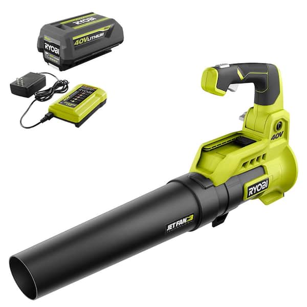 RYOBI 40V 110 MPH 525 CFM Cordless Battery Variable-Speed Jet Fan Leaf  Blower with  Ah Battery and Charger RY40480 - The Home Depot