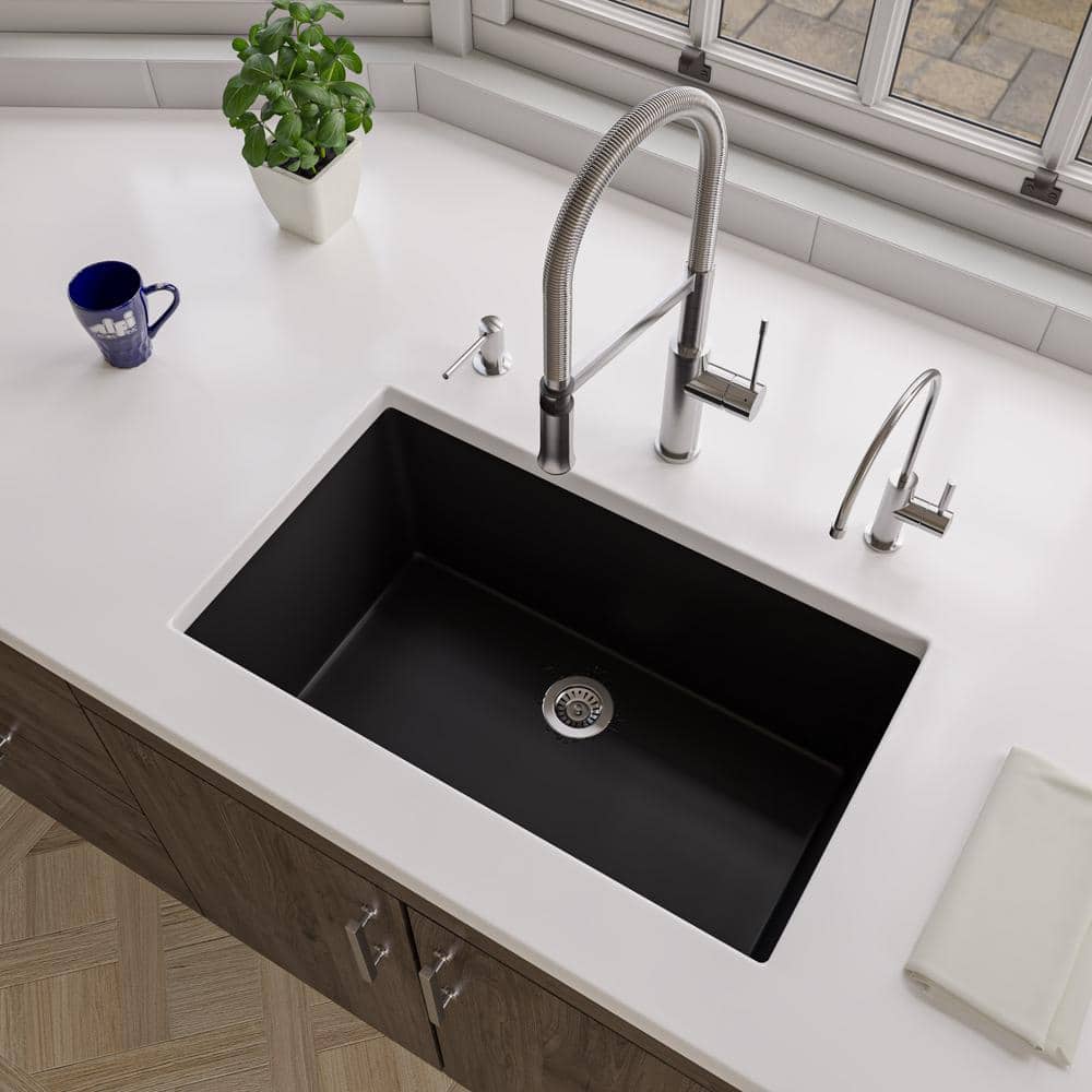 30'' Black Matte Fireclay Single Bowl Drop-In Kitchen Sink