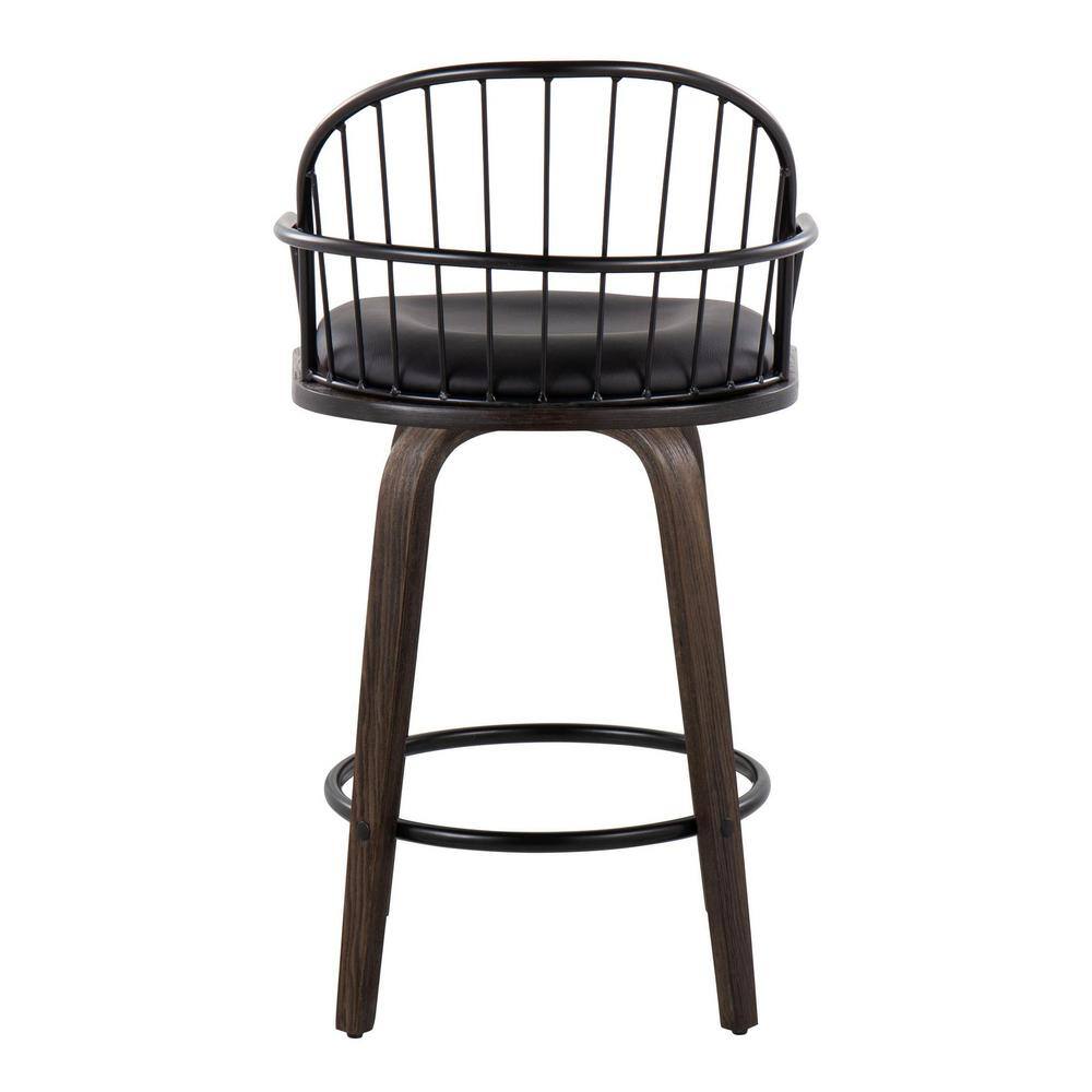 Riley 26" Black Metal and Walnut Swivel Counter Stool