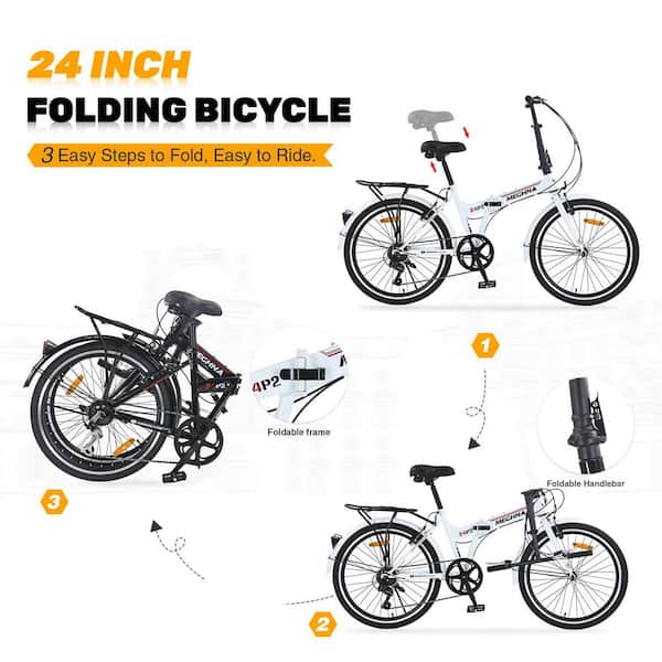 Sudzendf White 24 in. 7 Speed Folding City Bike with Steel Frame