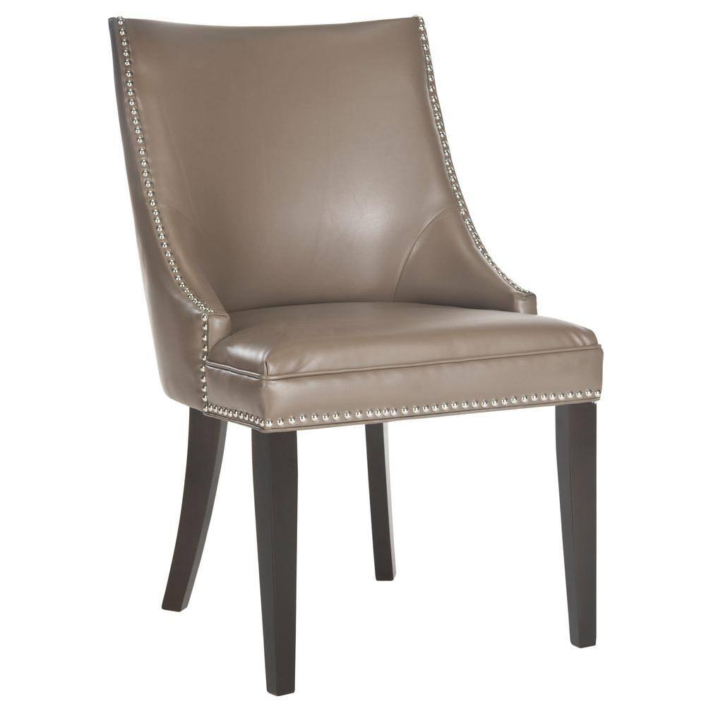 Espresso Birchwood Parsons Side Chair in Clay with Silver Nailhead Trim