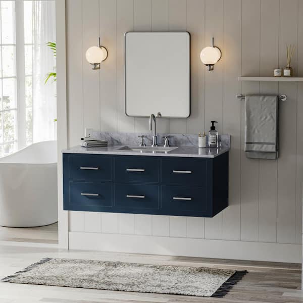 ARIEL Hutton 49 in. W x 22 in. D x 18.85 in. H Bath Vanity in Midnight Blue with Carrara White Marble Top
