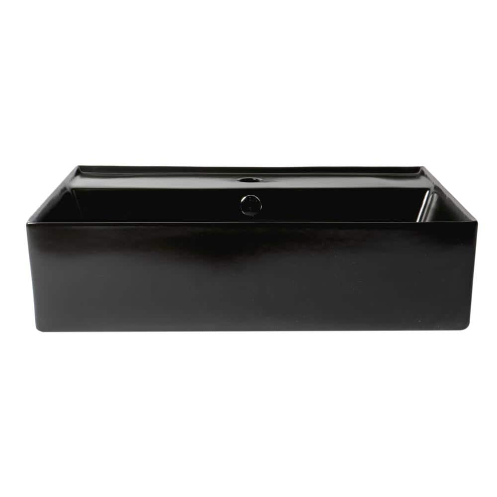 Black Matte Rectangular Ceramic Vessel Bathroom Sink