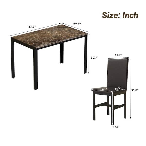 mieres Eureka Modern 5-Piece Rectangular Brown Faux Marble Top 