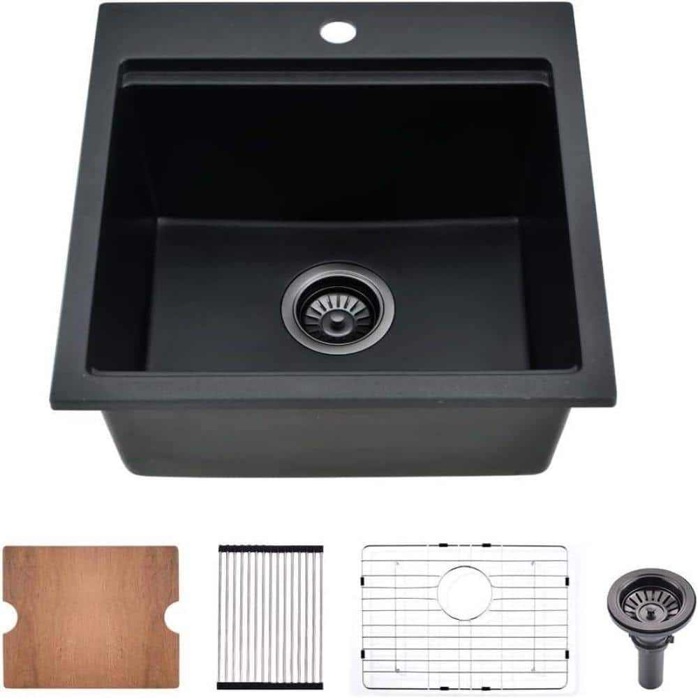21 in. Drop-in Workstation Kitchen Sink in Black Quartz Composite with Bottom Grid and Strainer Drain price history on PriceWatchPro