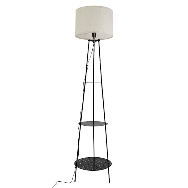 63.38 in. Black and Beige Modern 1-Light Standard Floor Lamp with 3-Tier Shelves for Living Room, No Bulbs Included