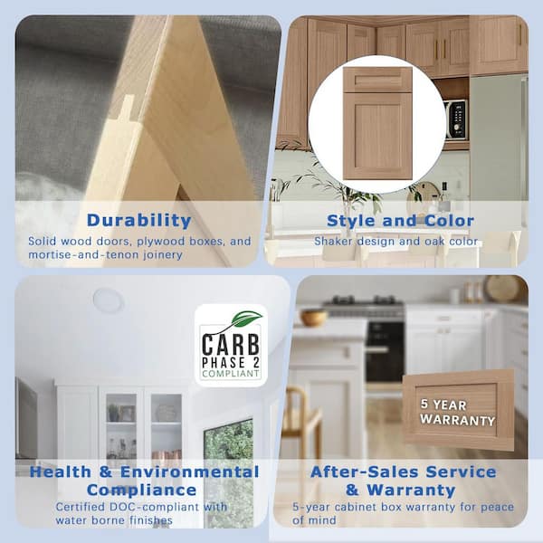 48 in. W x 21 in. D x 34.5 in. H Ready to Assemble Solid Wood Shaker Bath Vanity Combo Cabinet in White Oak