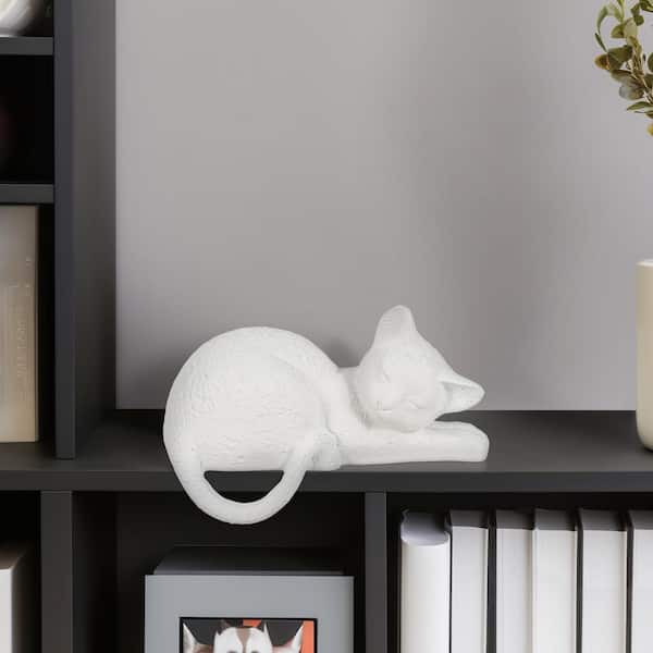 Liv & Skye White 7 in. x 4 in. Resin Sleeping Kitty Figurines