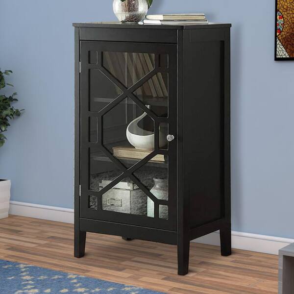Benjara Transitional Black Small Wood, Small Black Accent Cabinet With Doors