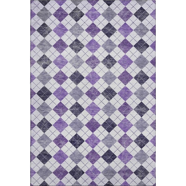 Mayfield Premium Machine Washable Abstract AMF2237 Plum 5 ft. x 7 ft. 6 in. Area Rug