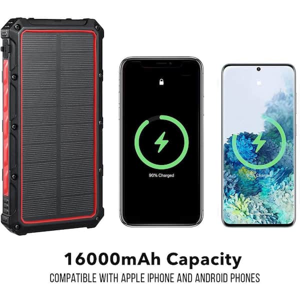 DARTWOOD 16000 mAh Solar Power Bank - Qi Portable Wireless Charger with USB  Type C Input for Apple iPhone and Android Phones SolarPowerBankUS - The  Home Depot