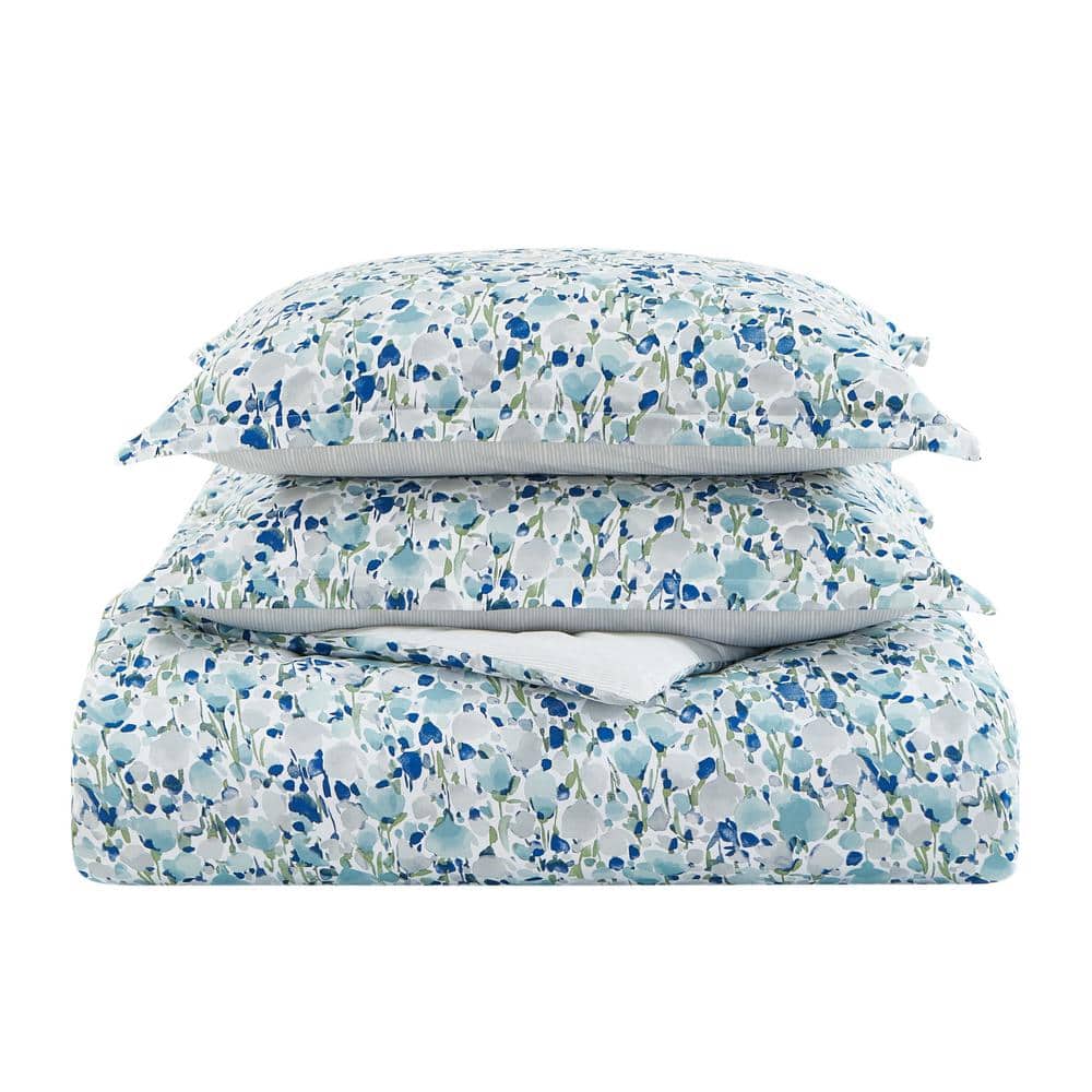 Olivia Blue Floral Twin Cotton Duvet Cover Set