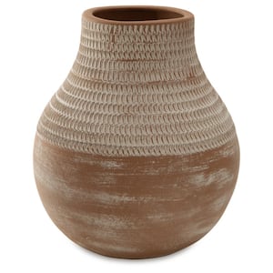 Reclove 10.5 in. Brown Terra Cotta Round Decorative Vase