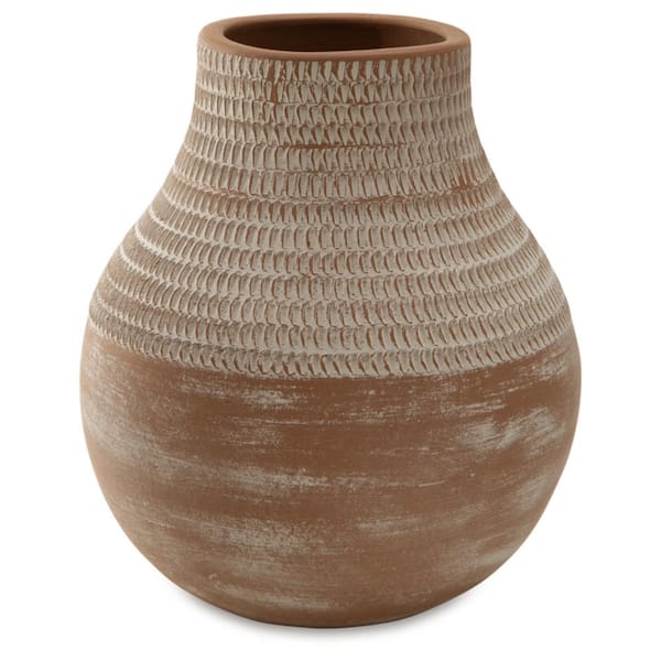Signature DESIGN BY ASHLEY Reclove 10.5 in. Brown Terra Cotta Round Decorative Vase