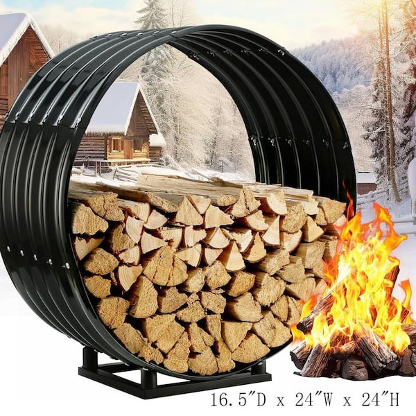 24 in. Heavy Duty Outdoor Firewood Rack with Cover Top HPDJ7L36DC