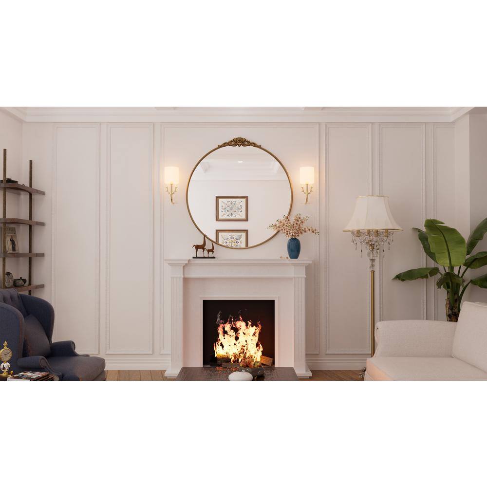 36" Round Gold Metal Frame Baroque Wall Mirror