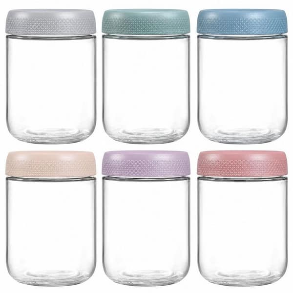 Airtight Glass Storage Jars, 16 oz. 6 Set, BPA, Lead Free Stackable Freezer Safe Wide Mouth Food Storage Container Set