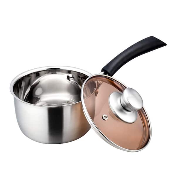 1 qt. Stainless Steel Saucepan with Glass Lid, Easy Clean and Rust Free for Gas/Electric/Ceramic Cooktops