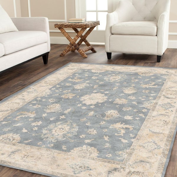 Vintage 3 ft. x 4 ft. Light Gray Floral Border Area Rug