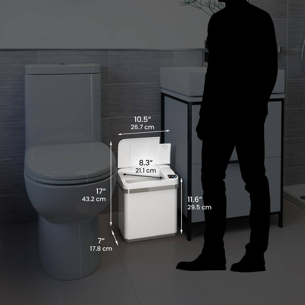 Touchless White Stainless Steel Sensor Trash Can, 2.5-Gallon