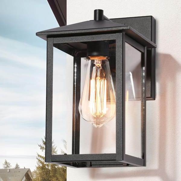 LNC Modern 1-Light Black Outdoor Wall Lantern Sconce with Clear Glass Shade Porch Patio Lights for Garden Decor