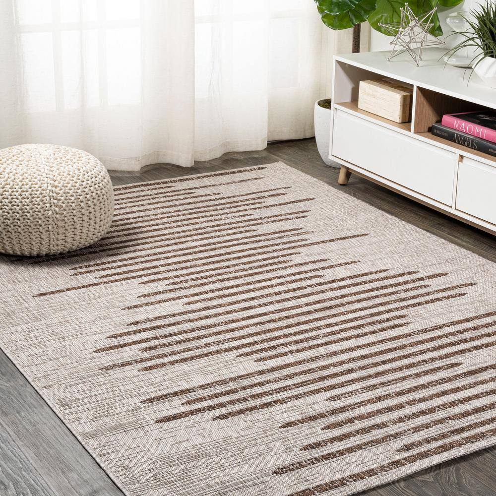 JONATHAN Y Zolak Berber Stripe Geometric Beige/Brown 5 ft. x 8 ft ...