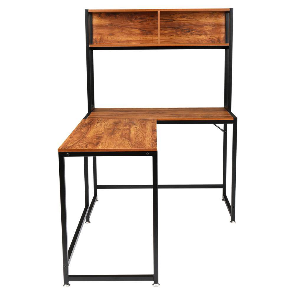 Karl home 55.12 in. H W Retangular Retro Color Steel Frame LShaped Computer Desk With Shelf