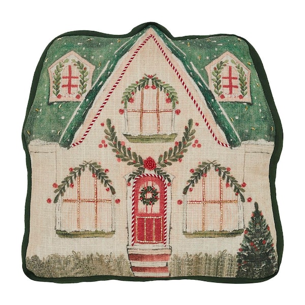 14x14 Christmas Cottage Pillow with Beads