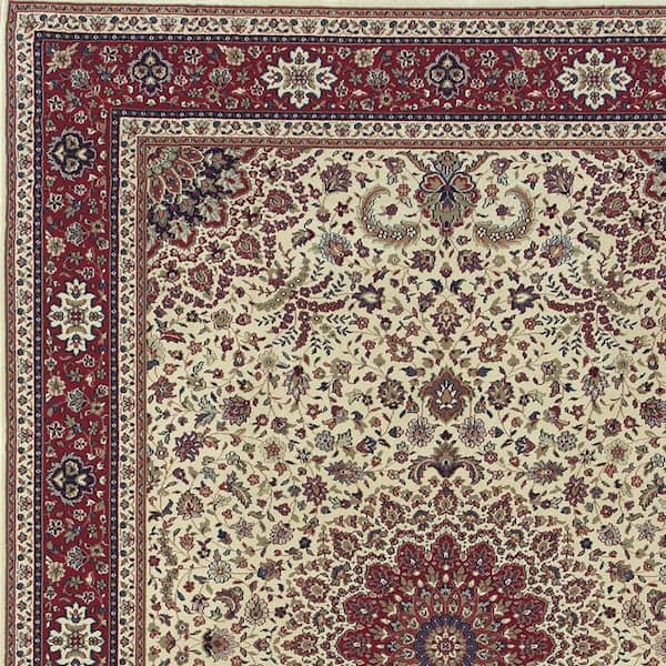 8 ft. Round Red, Ivory Oriental Washable Area Rug