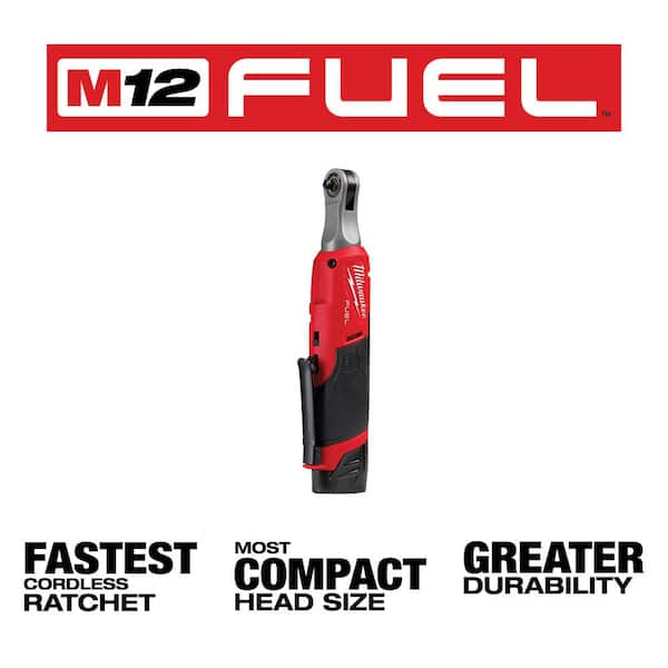 Milwaukee M12 FUEL 12V Cordless High Speed 1/4 in. Ratchet Kit with 1/4 in. Drive Metric Deep Well Impact Socket Set(14-Piece)
