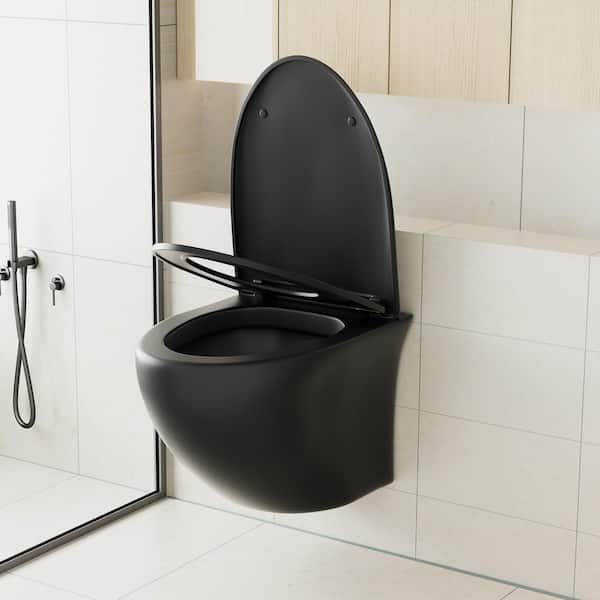Simple Project Wall-Mounted Toilet One-Piece 0.8/1.6 GPF Dual Flush Round Toilet in Matte Black