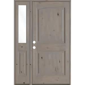44 in. x 80 in. Knotty Alder Right-Hand/Inswing Clear Glass Grey Stain Wood Prehung Front Door with Left Sidelite