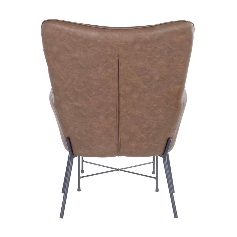 Espresso Faux Leather Industrial Lounge Chair with Metal Legs