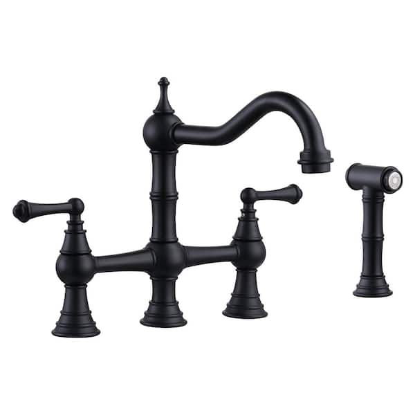 ARCORA Double-Handle Bridge Kitchen Faucet with Side Sprayer in Matte Black