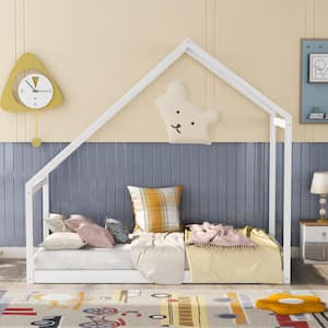 Wood White Twin Wooden House Bed