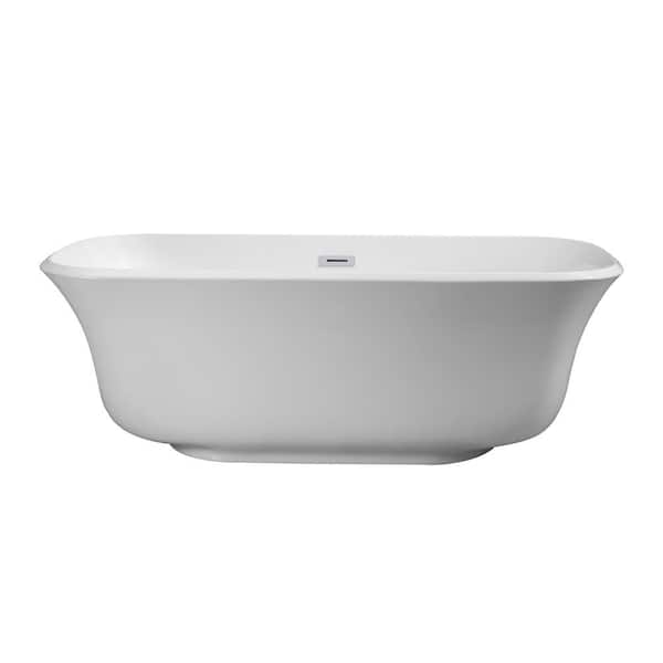 CASAINC 67 in. Acrylic Flatbottom Non-whirlpool Freestanding Soaking Bathtub in White