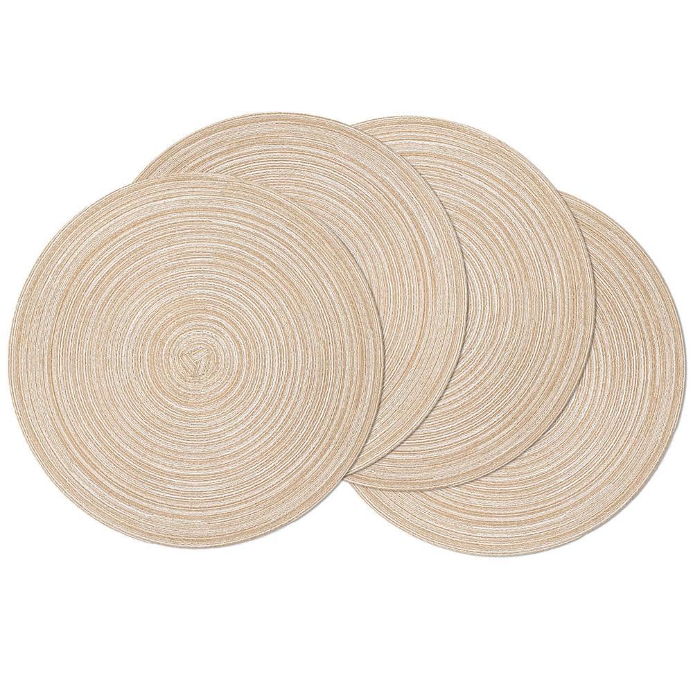 15 in. Round Beige Washable Cotton Braided Placemats for Kitchen Dining Tab