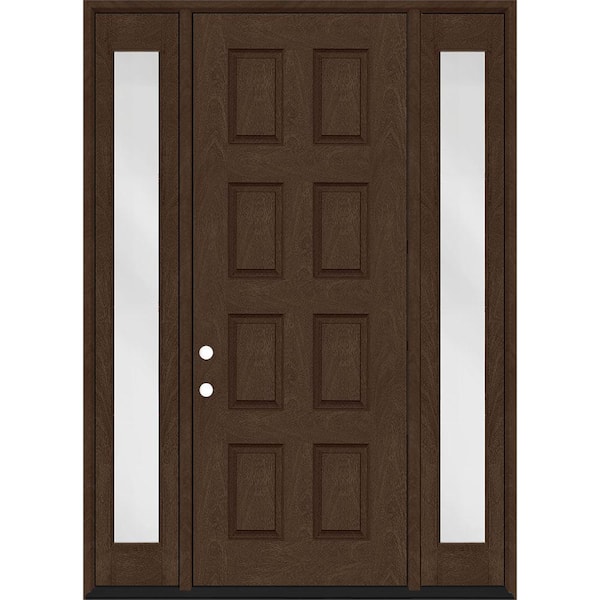 Steves & Sons Regency 68 in. x 96 in. 8-Panel RHIS Hickory Stain Mahogany Fiberglass Prehung Front Door w/Dbl 14in. Sidelites