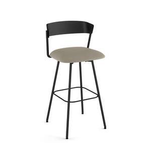 Ludwig 25.875 in. Greige Faux Leather / Black Metal Swivel Counter Stool