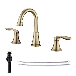 8 in. Widespread Double-Handle Bathroom Faucet with Drain Assembly in Brushed Gold