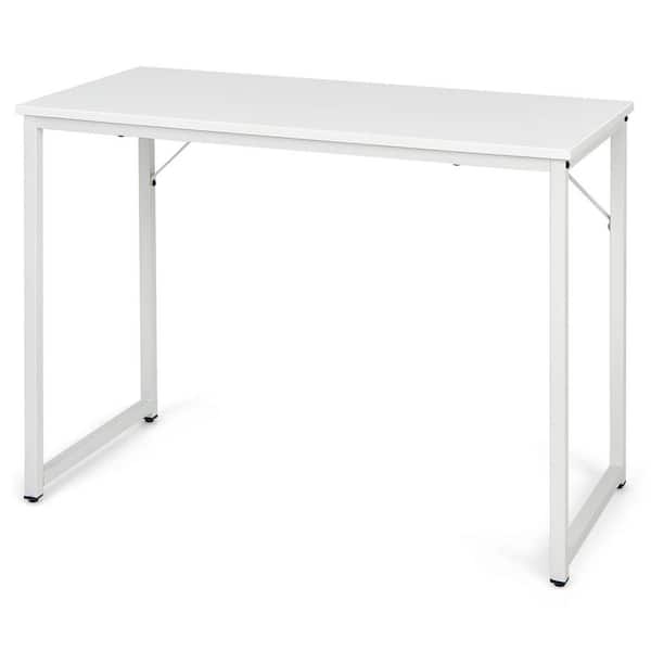 Costway 40 in. Rectangle White Wood Computer Desk Writing Workstation Study Laptop