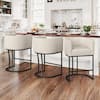 LUE BONA Siska 26 in.Modern Linen Fabric Upholstered Counter Stool with Black Metal Frame Barrel Counter Bar Stool Set of 3 XSK-LINEN-3