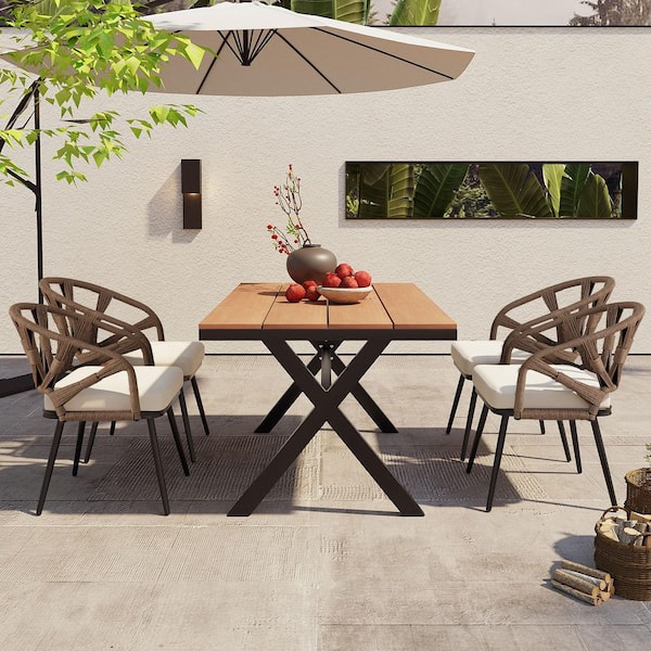 Sudzendf Wicker Outdoor Conversation Patio Furniture Set with Beige Cushions