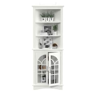 23.62 in. x 16.54 in. x 63.78 in. White MDF Corner Storage Cabinet with 3 Open Shelves and 2 Closed Shelves