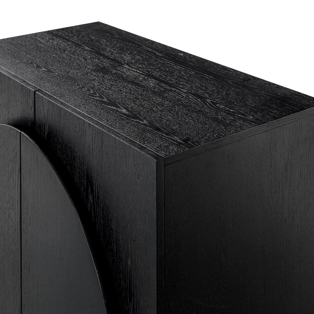 Iris Black Oak 31 in. Mid-Century Modern Wooden Credenza or Accent Cabinet with Adjustable Shelf and Arched Doors