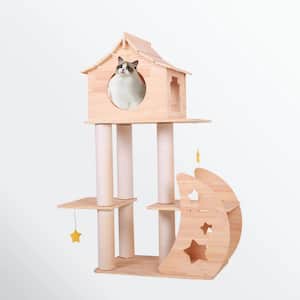 Anky 46 in. H Wood Cat Tree, Premium Wooden Multi-Level Cat Climber with Space Capsule Cat Tower
